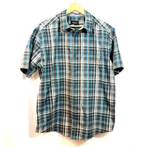 Marmot Men's Short Sleeve Button Up Shirt-Teal and Gray-Outdoors Hiking, Size XL